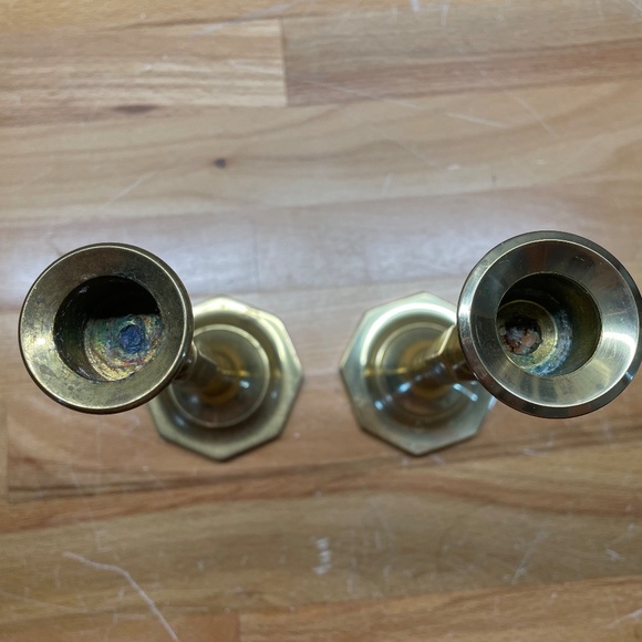 Two Medium Height Gold Candlestick Holders - Picture 2 of 3